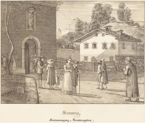 Sonntag - Kircheneingang in Berchtesgaden (Sunday - Going to Church near Berchtesgaden)