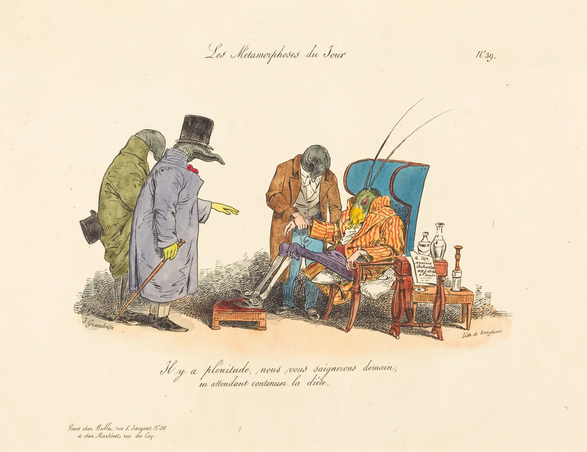 The Ailing Cricket, by Jean-Ignace-Isidore Grandville, ink, 1829