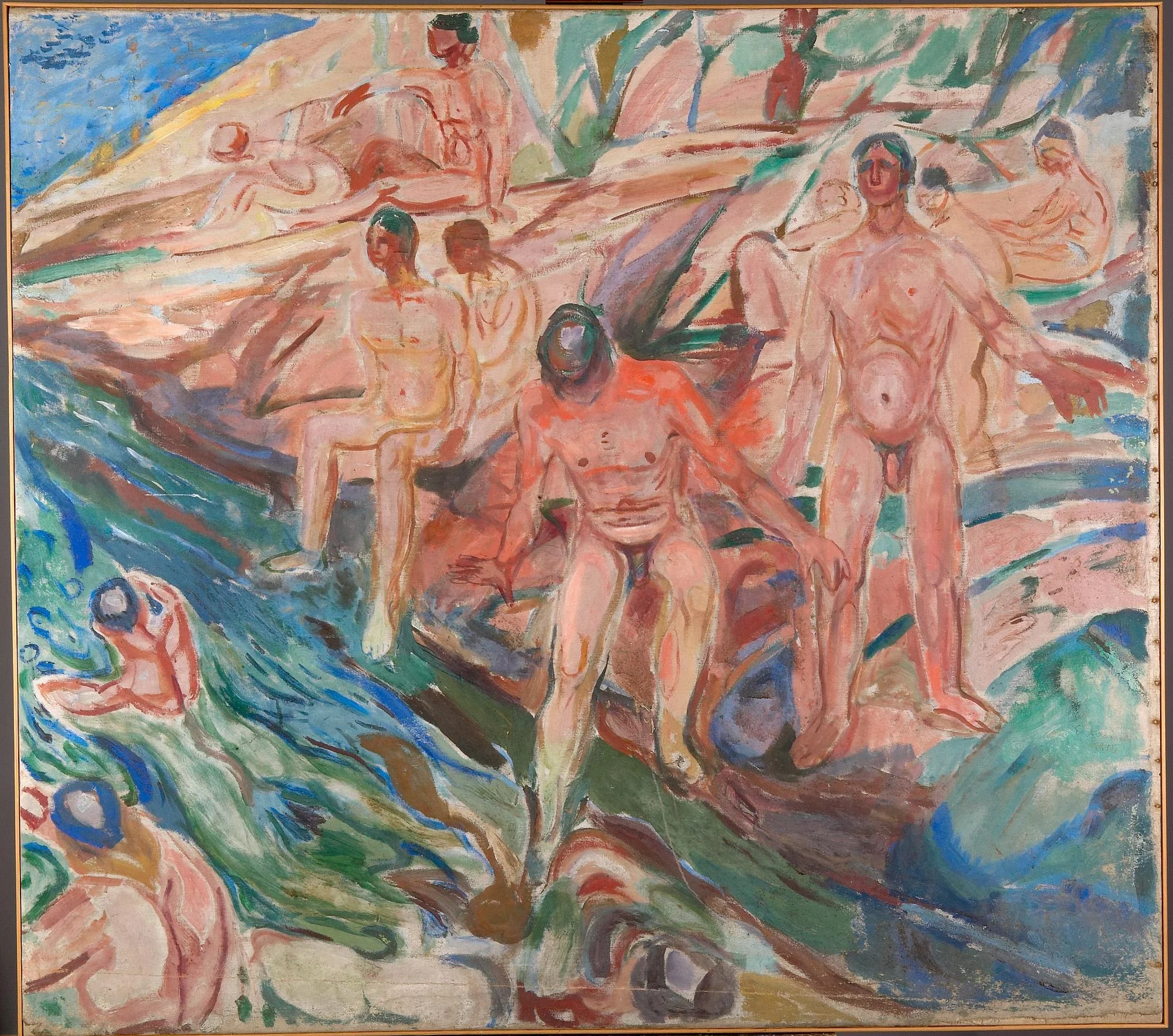 Bathing Men on Rocks, by Edvard Munch, oil, 1915
