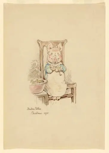 Design for a Christmas card: little pig sitting in a chair