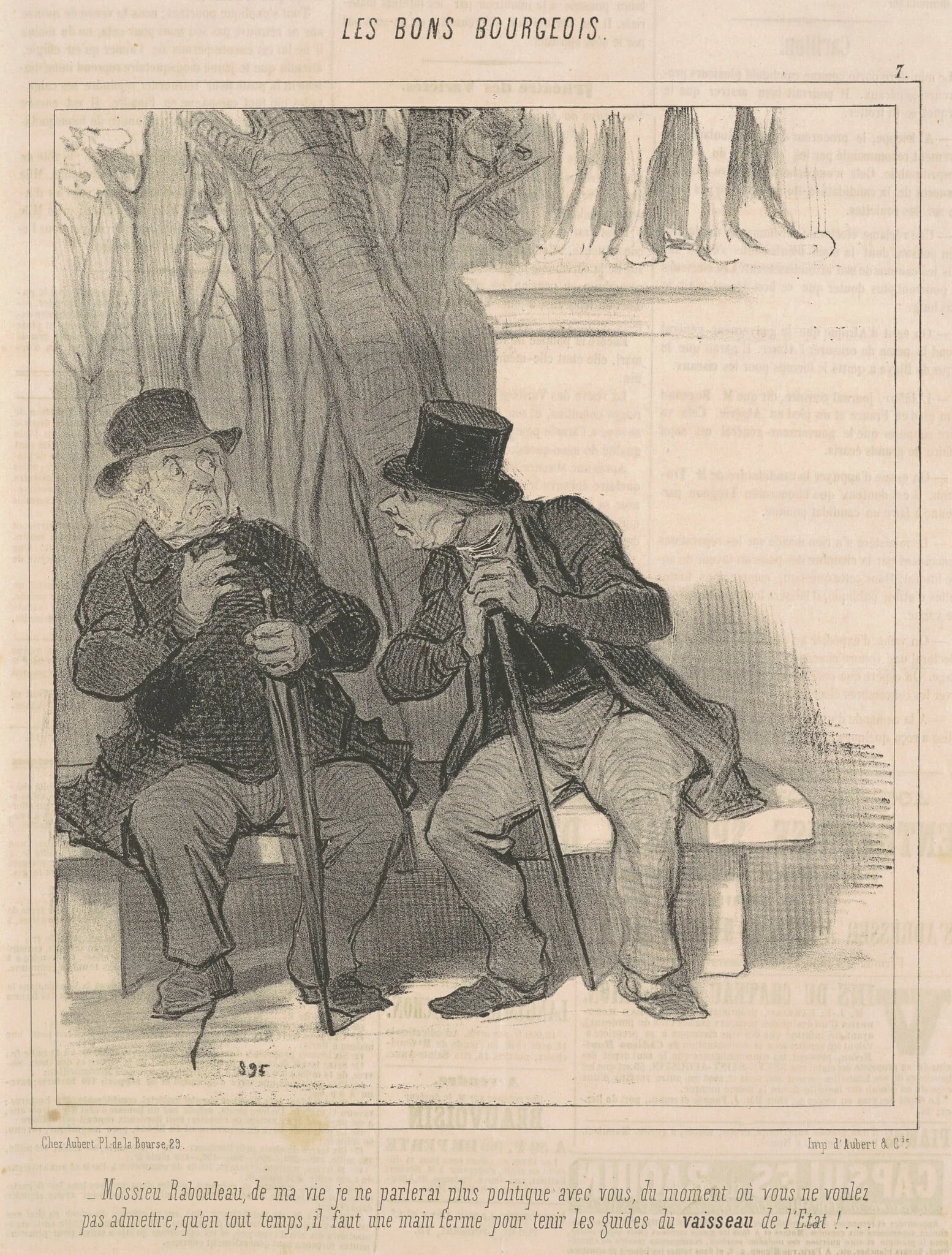 Mossieu Rabourdeau ...  je ne parlerai plus politique avec vous .., by Honoré Daumier, ink, 1846