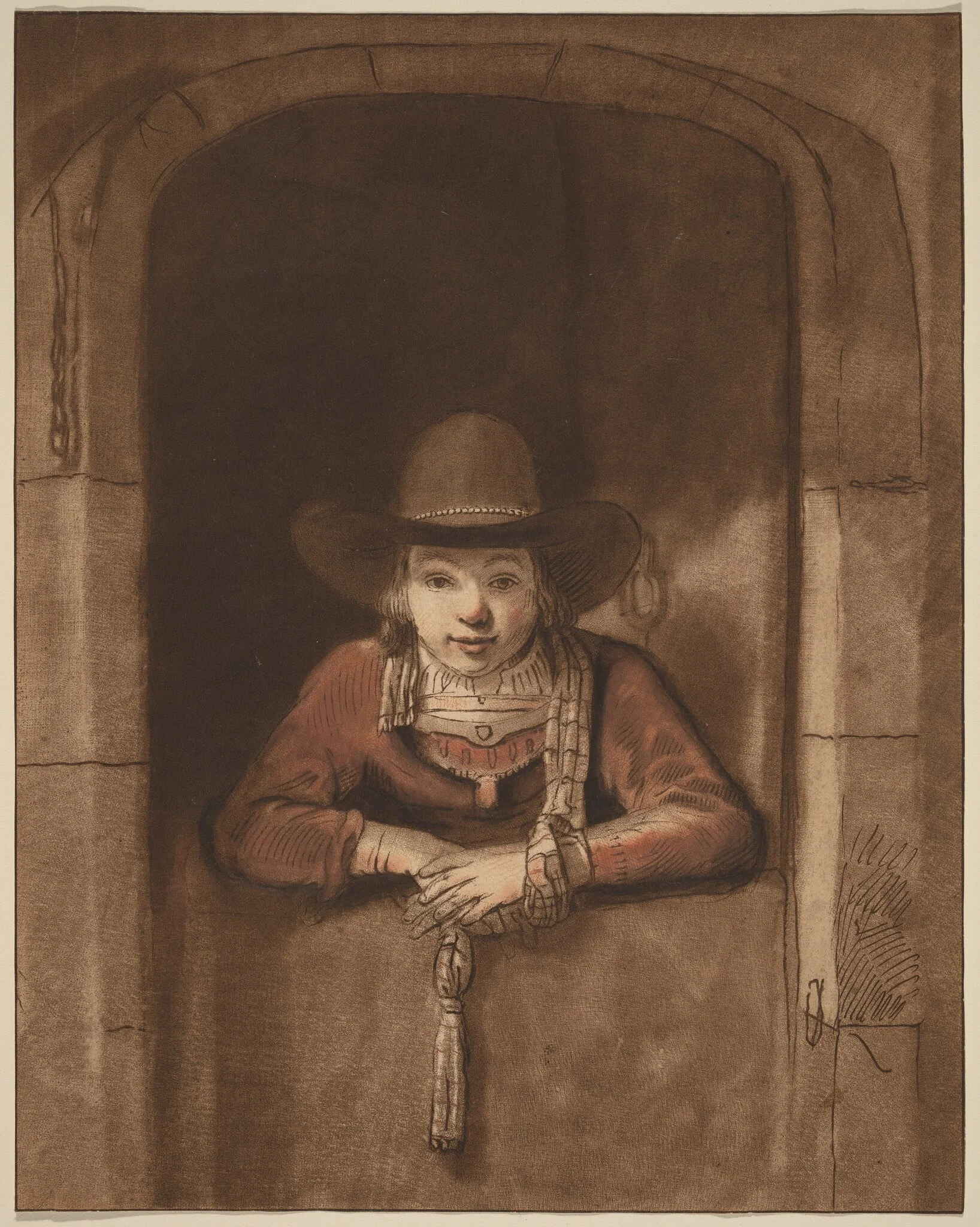 Boy Leaning over a Lower Door, by Jacobus Buys, chalk, 1763