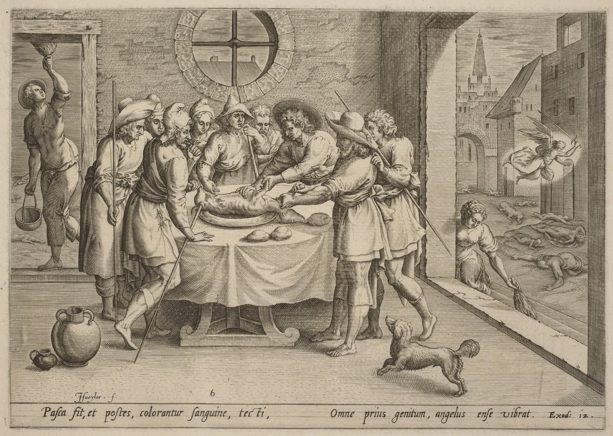 Preparation for the Passover, by Jan Sadeler I, ink, 1585