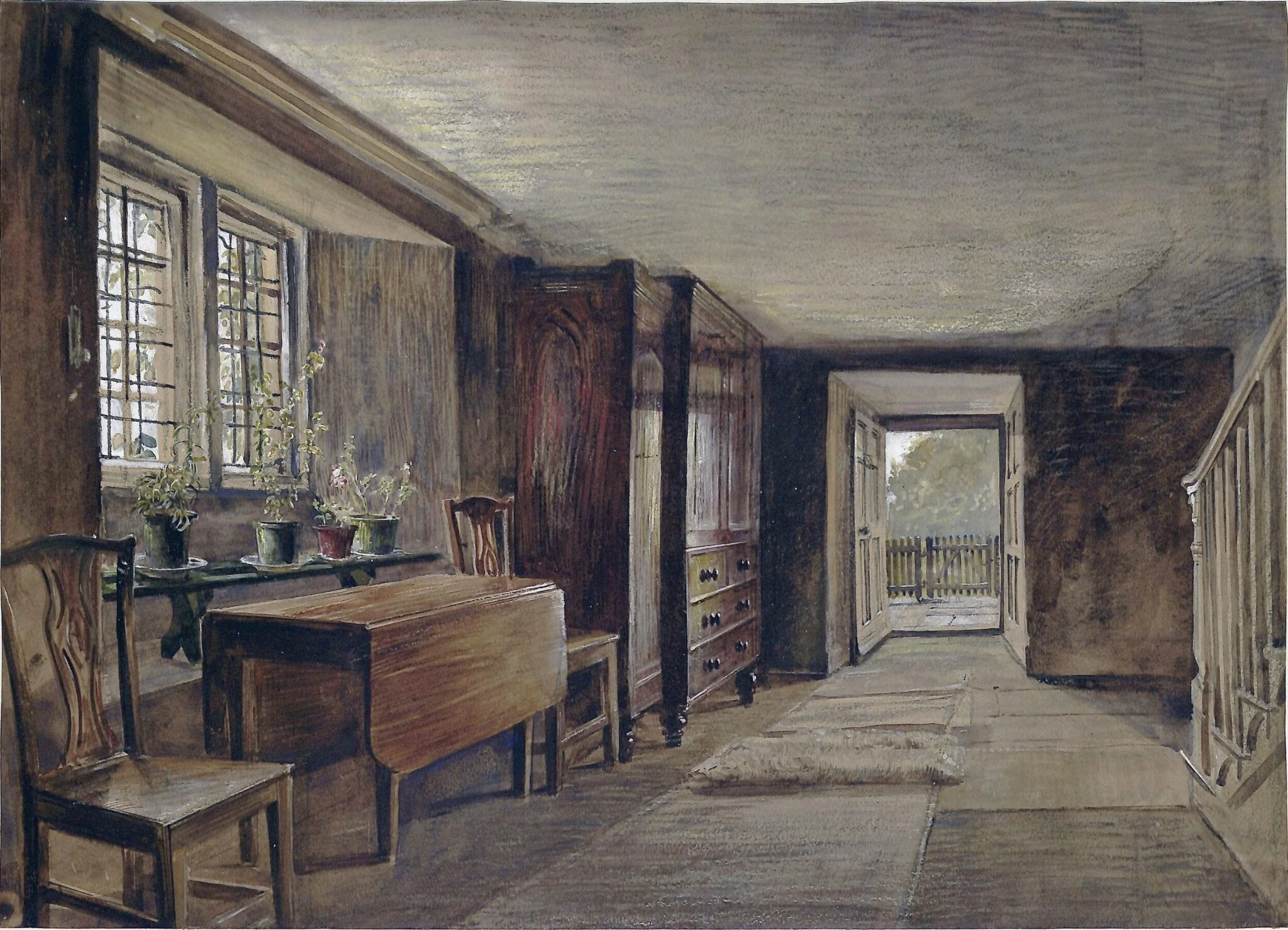 The Entrance Hall of Mortham Tower, Rokeby, Yorkshire, by Richard CB, RA, ARA Redgrave, watercolor, 1838