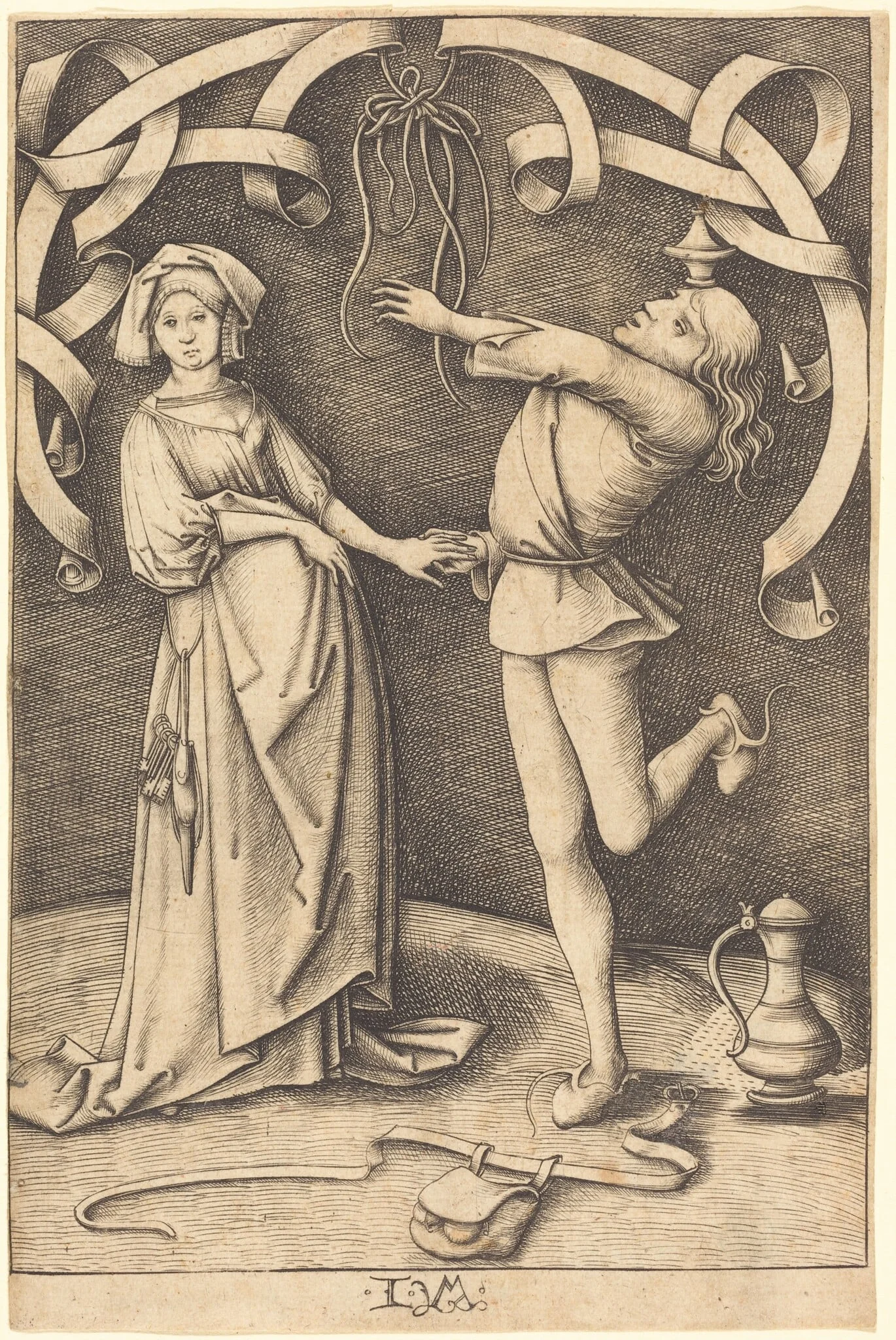 The Juggler and the Woman, by Israhel van Meckenem, ink, 1499