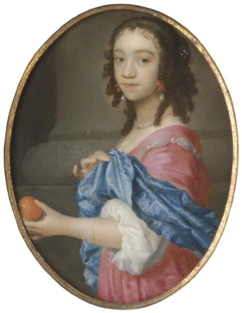 Portrait of a Young Woman Holding an Orange, by Isaack Luttichuys, oil, 1657