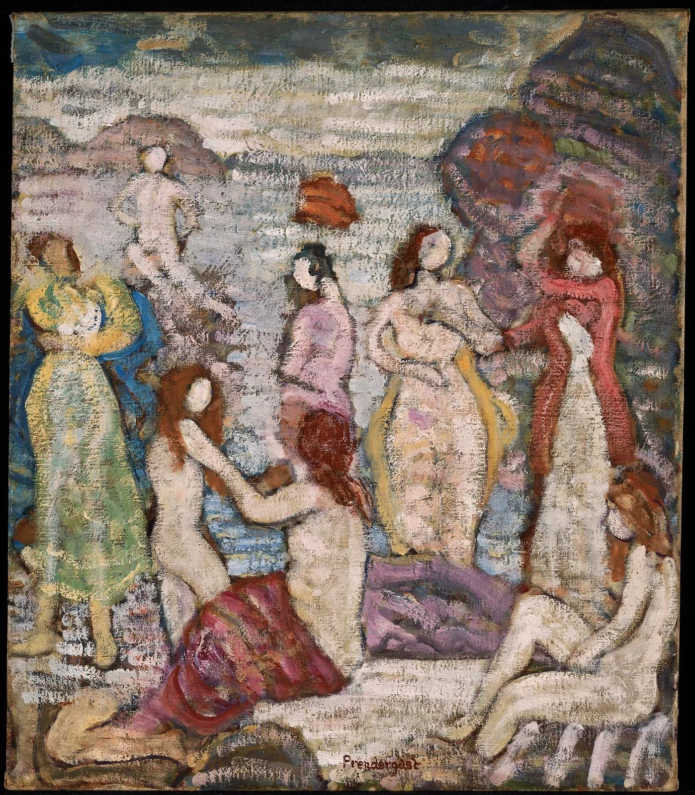 Eight Bathers, by Maurice Prendergast, oil, 1920