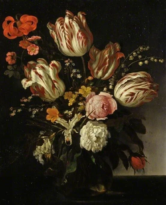 A glass vase of flowers, by Abraham van Calraet, oil, 1692