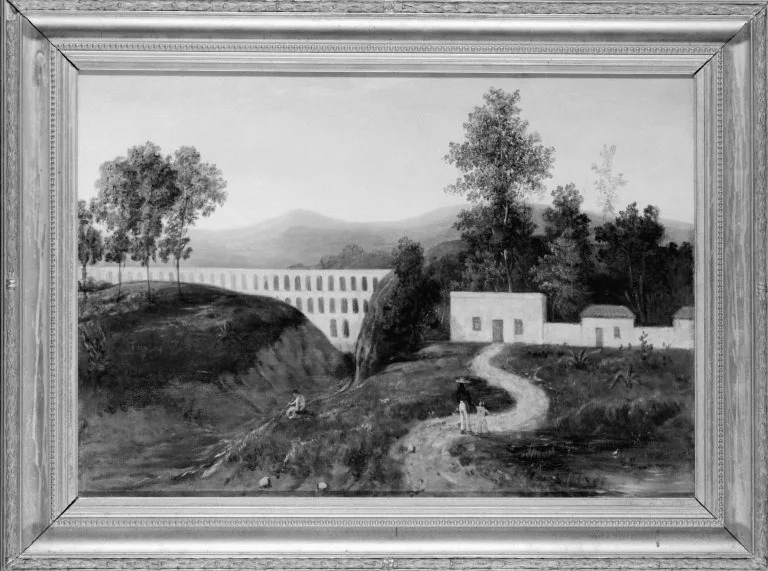 Landscape Showing the Aqueduct of "El Sitio", by Unknown, oil, 1865