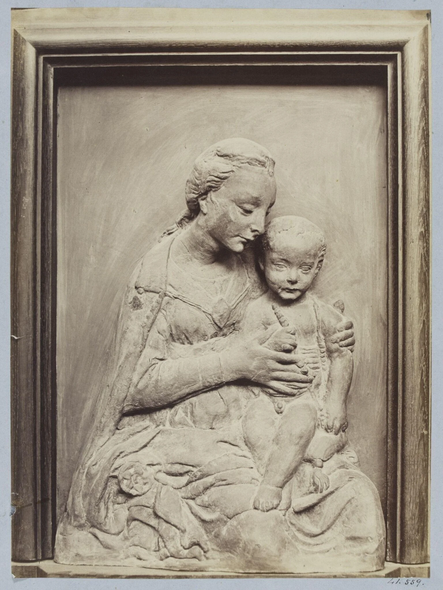 Bas-relief Virgin and Child in terra cotta of the school of Ghiberti, by Louise Laffon, photographic, 1864
