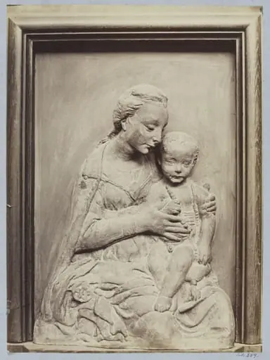 Bas-relief Virgin and Child in terra cotta of the school of Ghiberti
