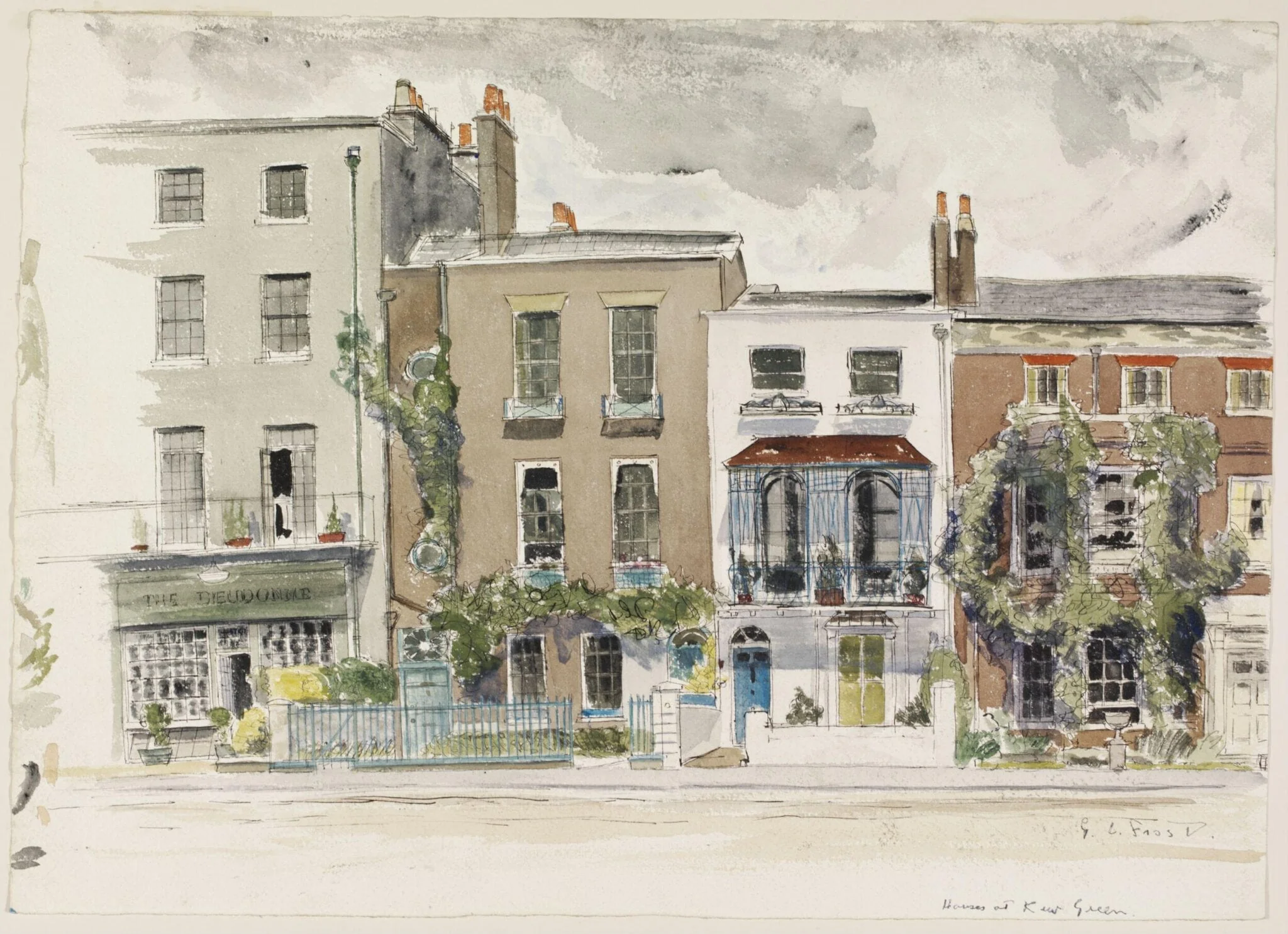 Houses on the Green, Kew, by Frost, watercolor, 1940