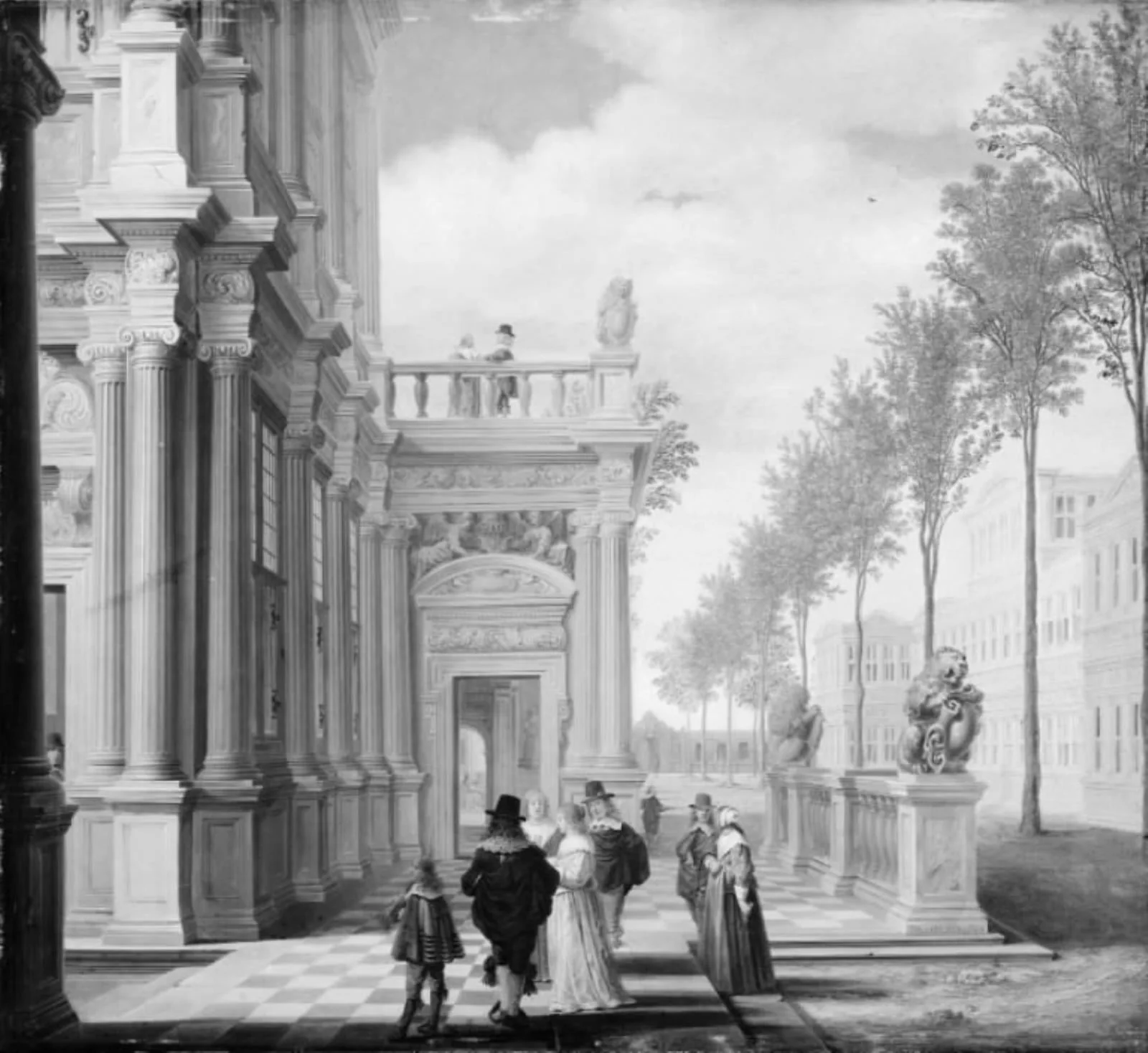 Elegant Company in Front of a Palace, by Unknown, 1644