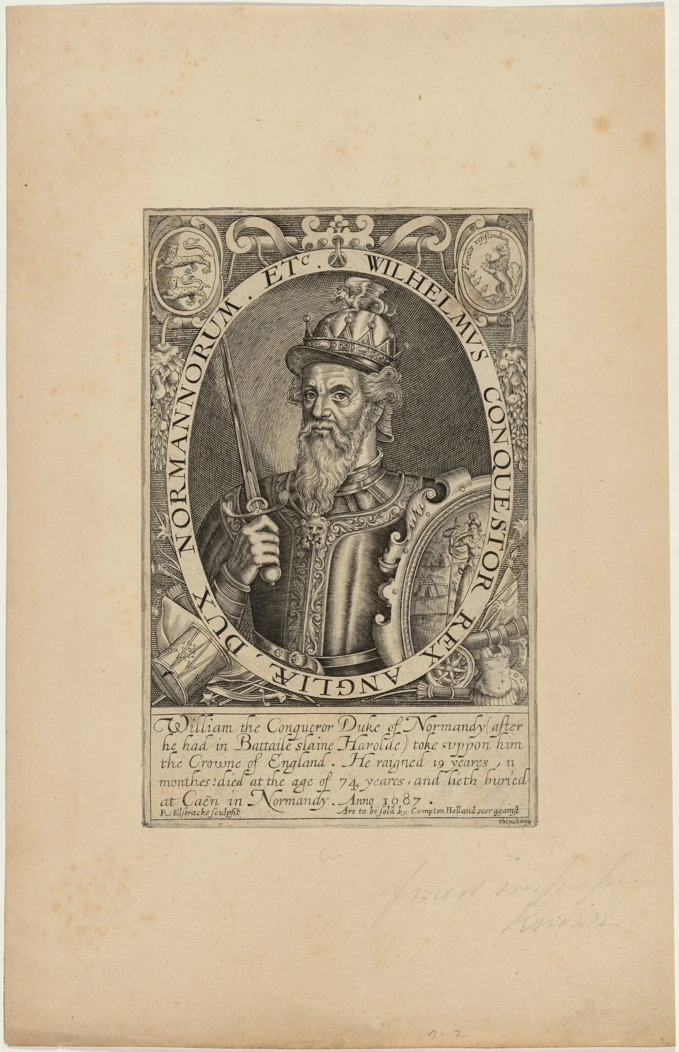 William I of England, by Renold Elstrack, ink, 1598