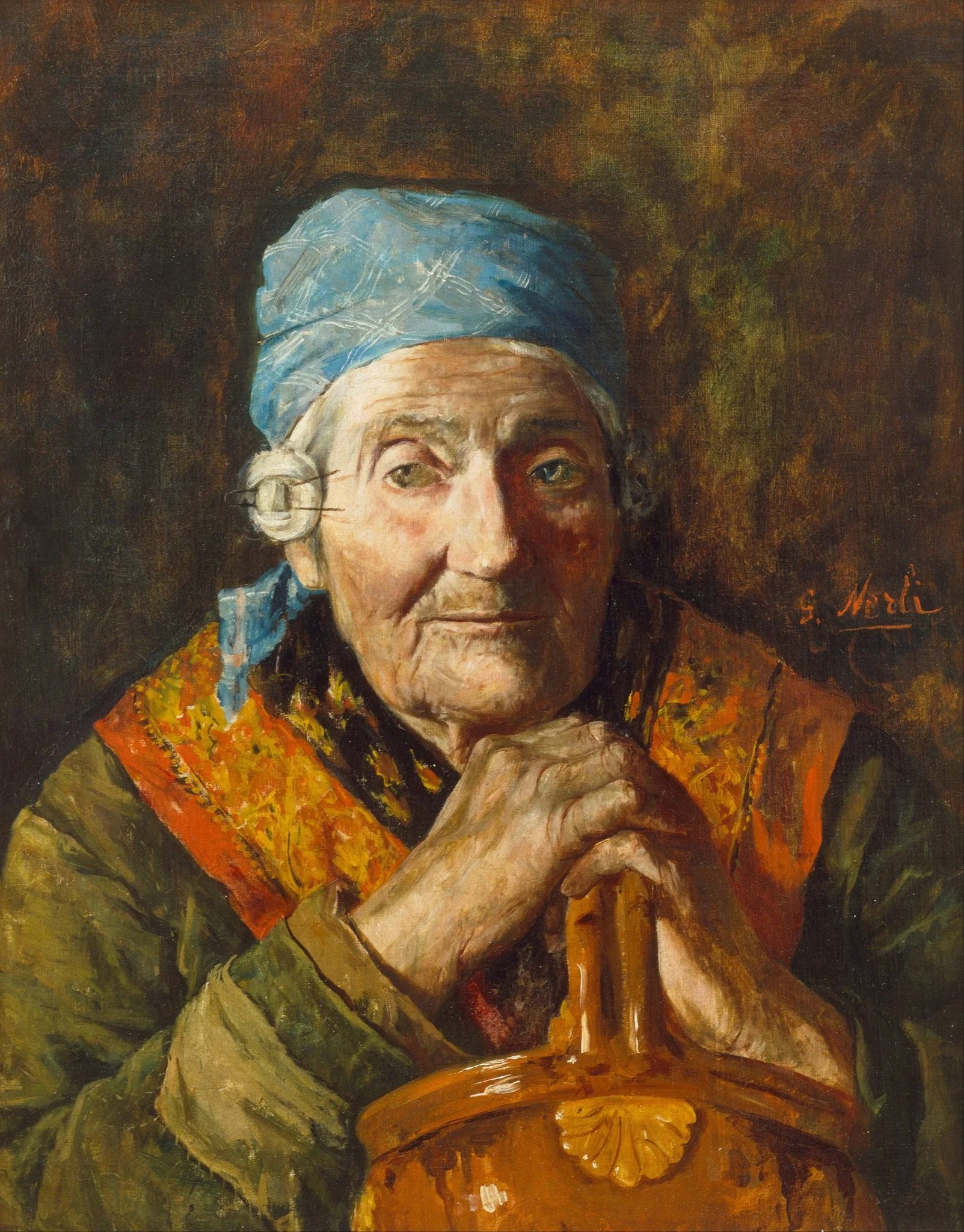 An old woman (study), by Girolamo P. Nerli, oil, 1903