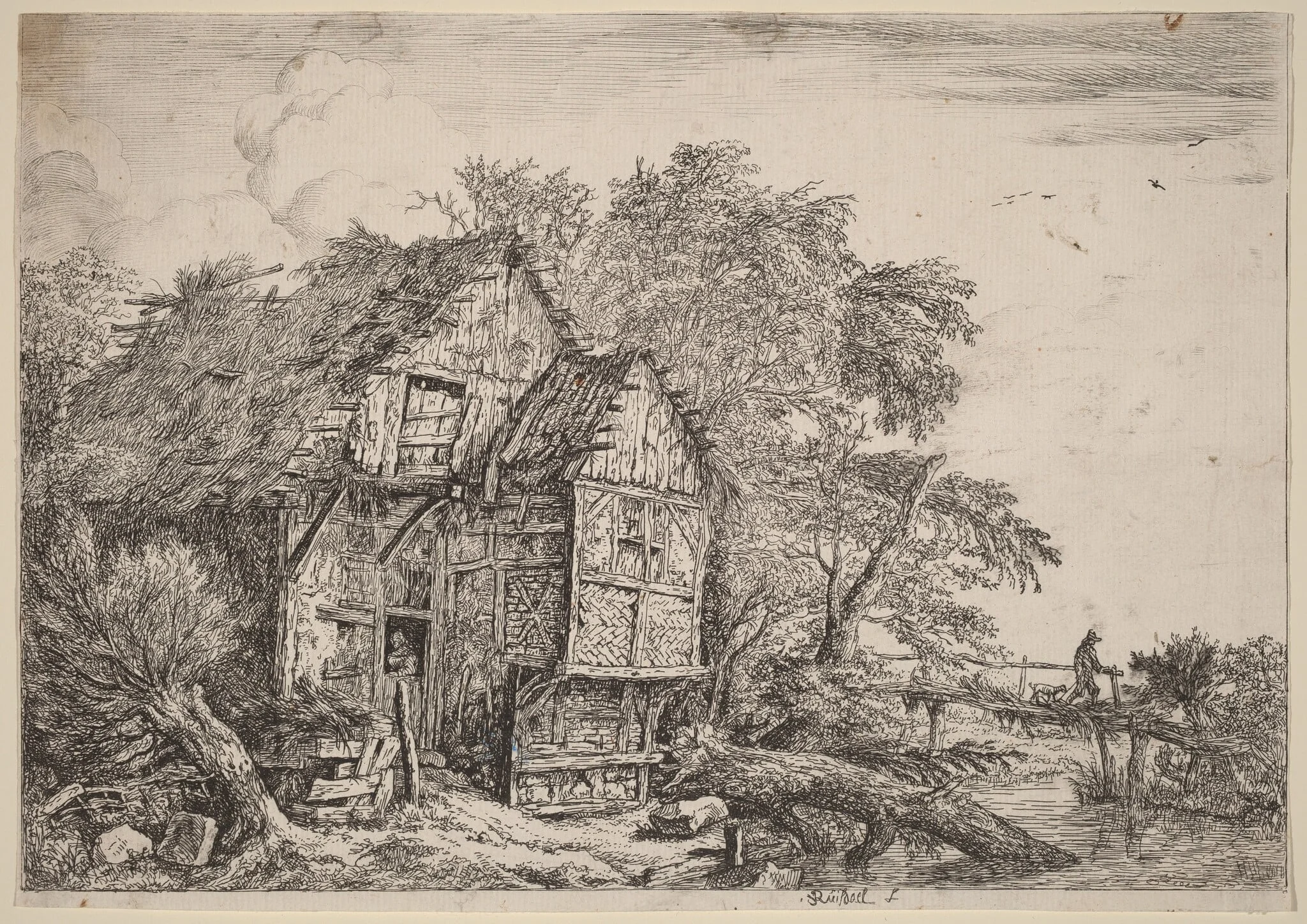 The Little Bridge, by Jacob van Ruisdael, ink, 1652