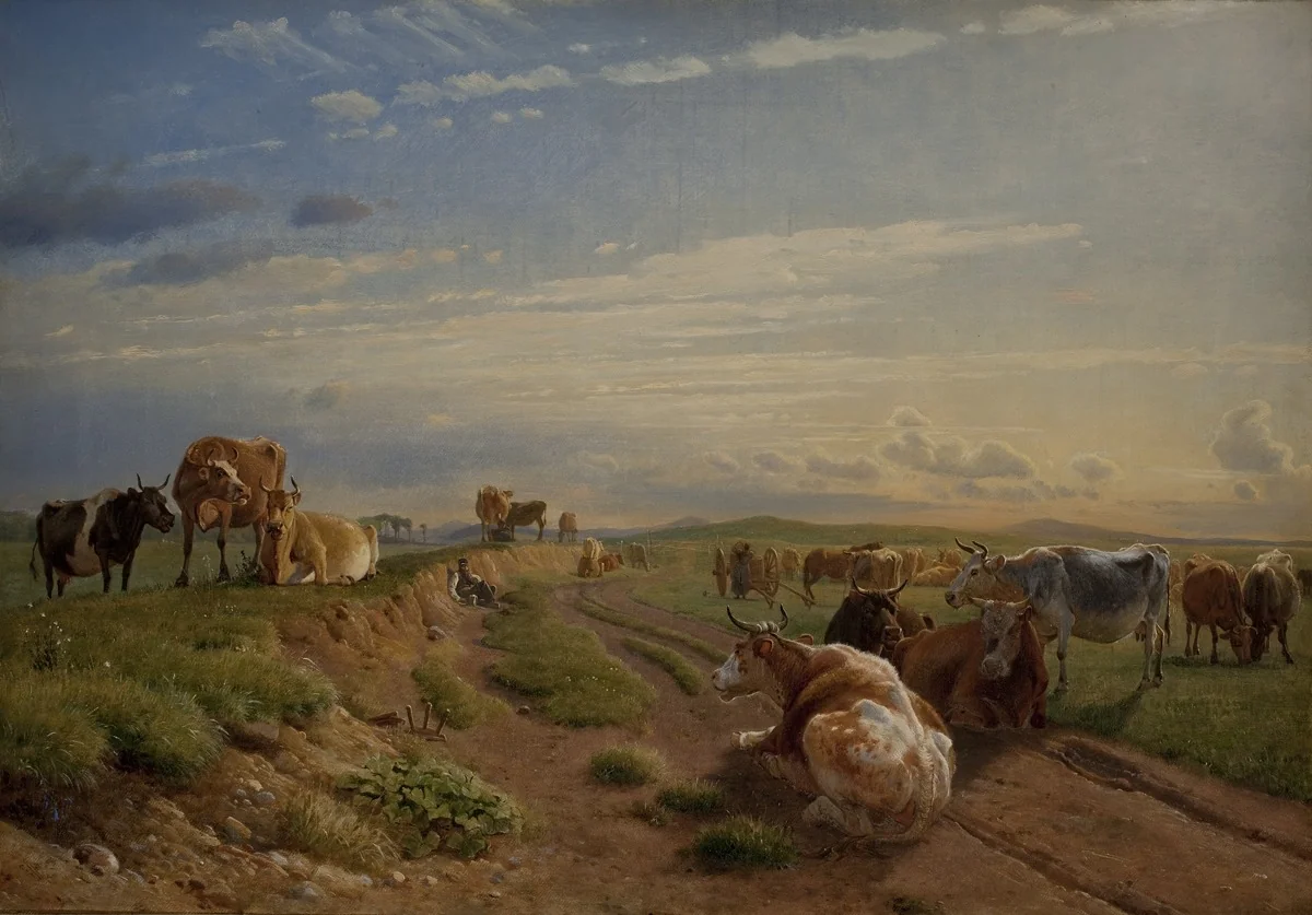 A Milking Place near Vognserup Manor, Zealand, by Johan Lundbye, oil, 1847