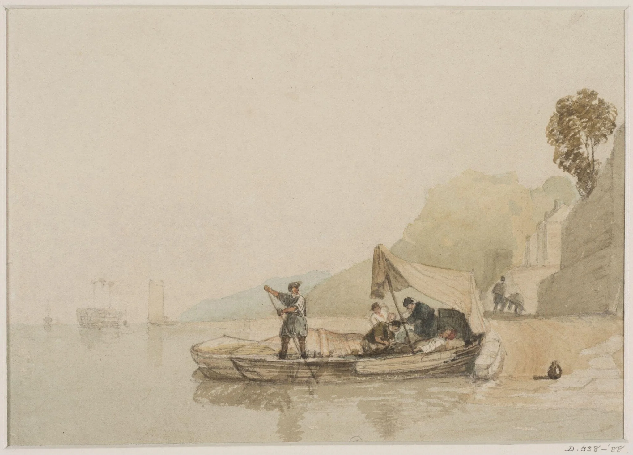 Coastal scene with boats and figures