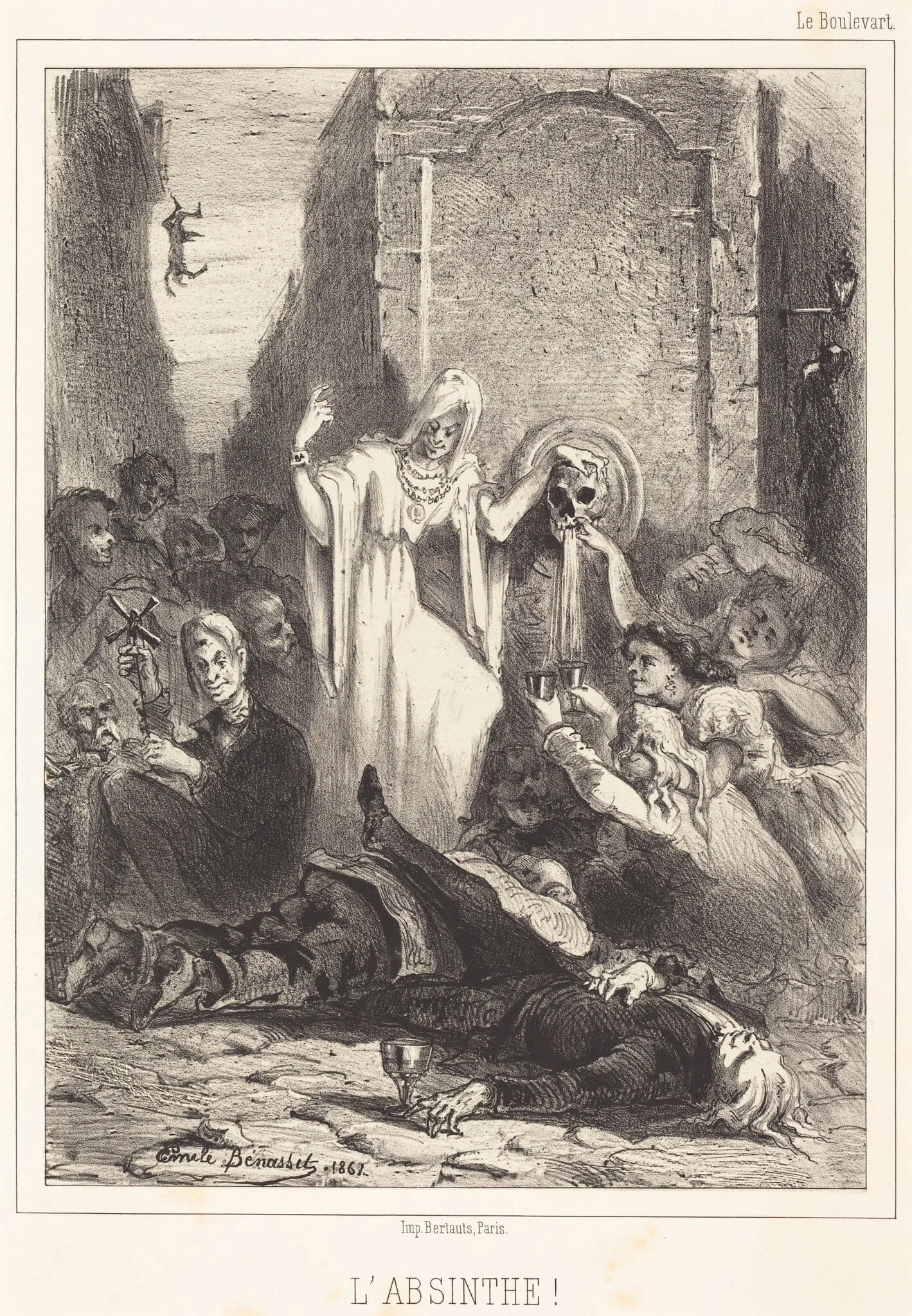 L'Absinthe!, by Louis Emile Benassit, ink, 1862