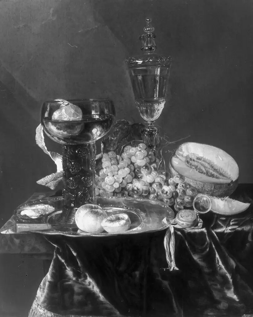 Still life with a glass lid goblet