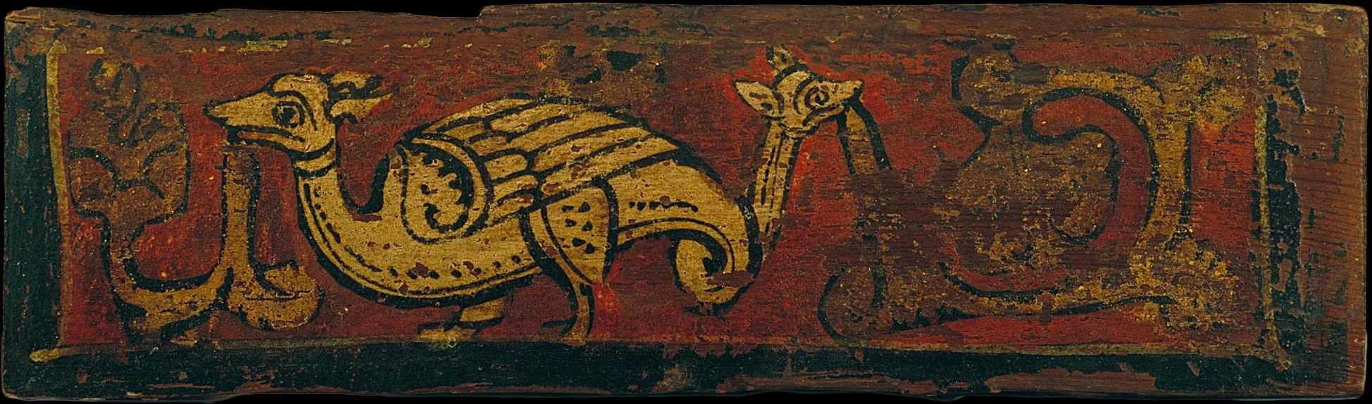 Small coffered ceiling panel with fantastic animal devouring plant motifs, by Unknown, unspecified
