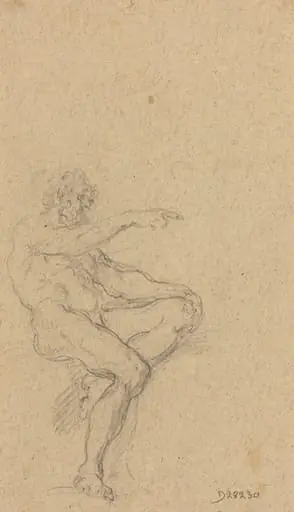 A Seated Nude Man Pointing to the Right