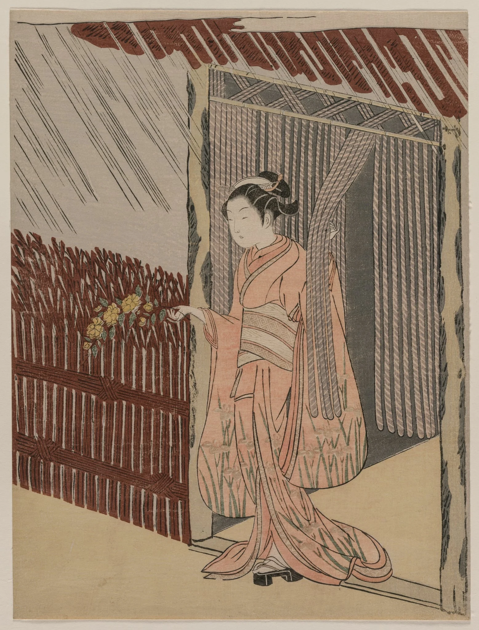 A Girl Dressing in Pink, by Suzuki Harunobu, 1766