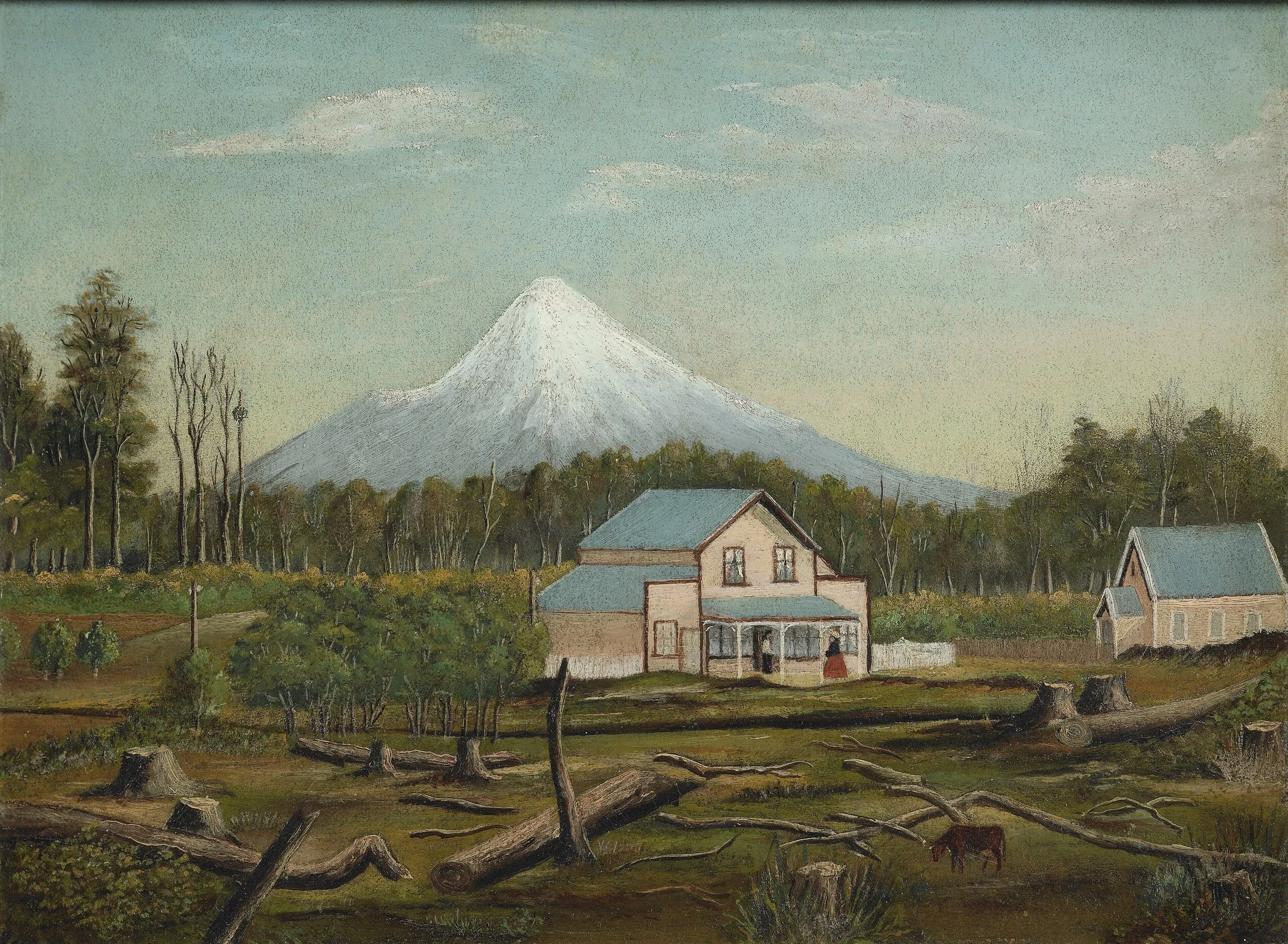 Landscape with settlers, by Messenger Sisters, oil