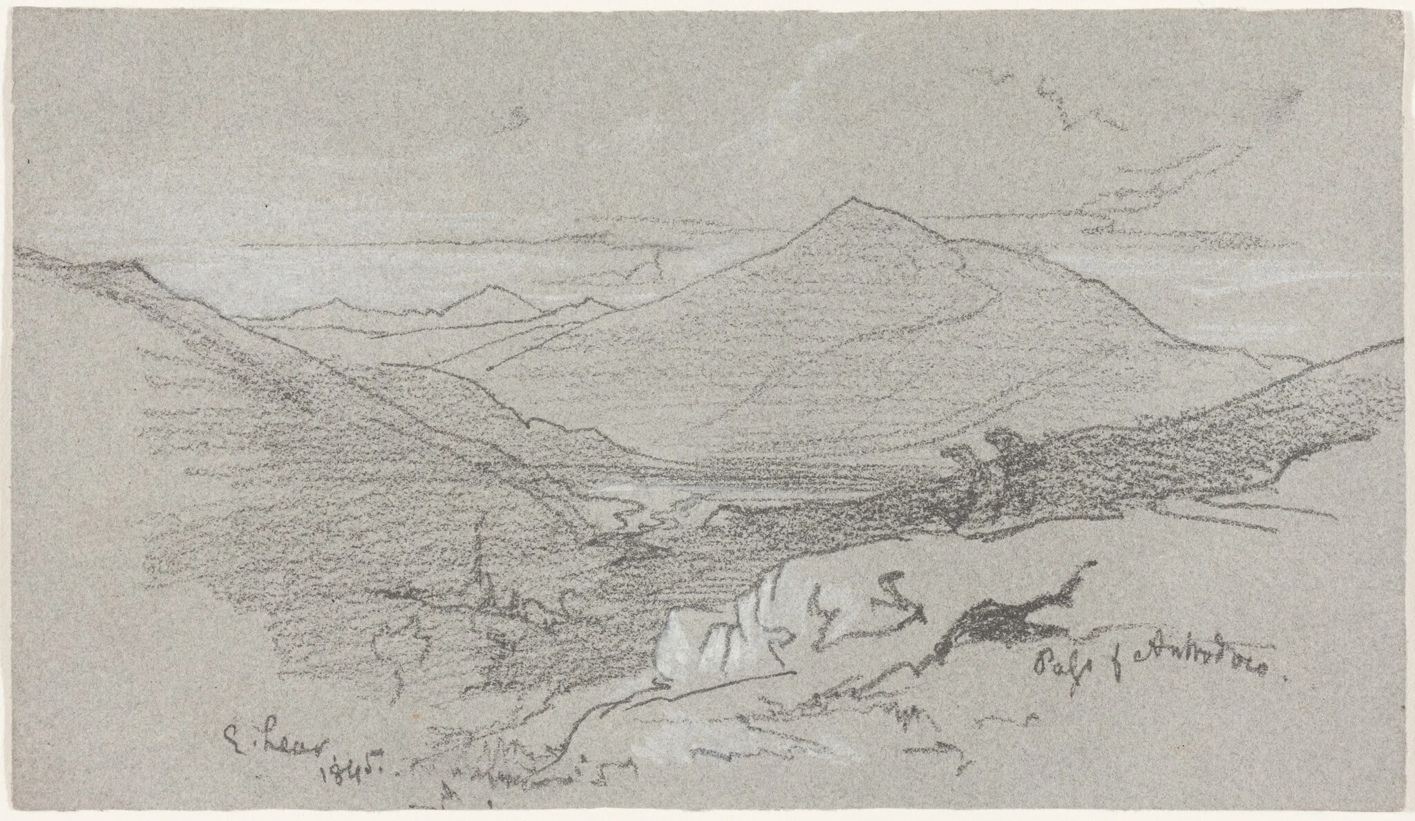 Mountainous View from Antrodoco, by Edward Lear, chalk, 1845