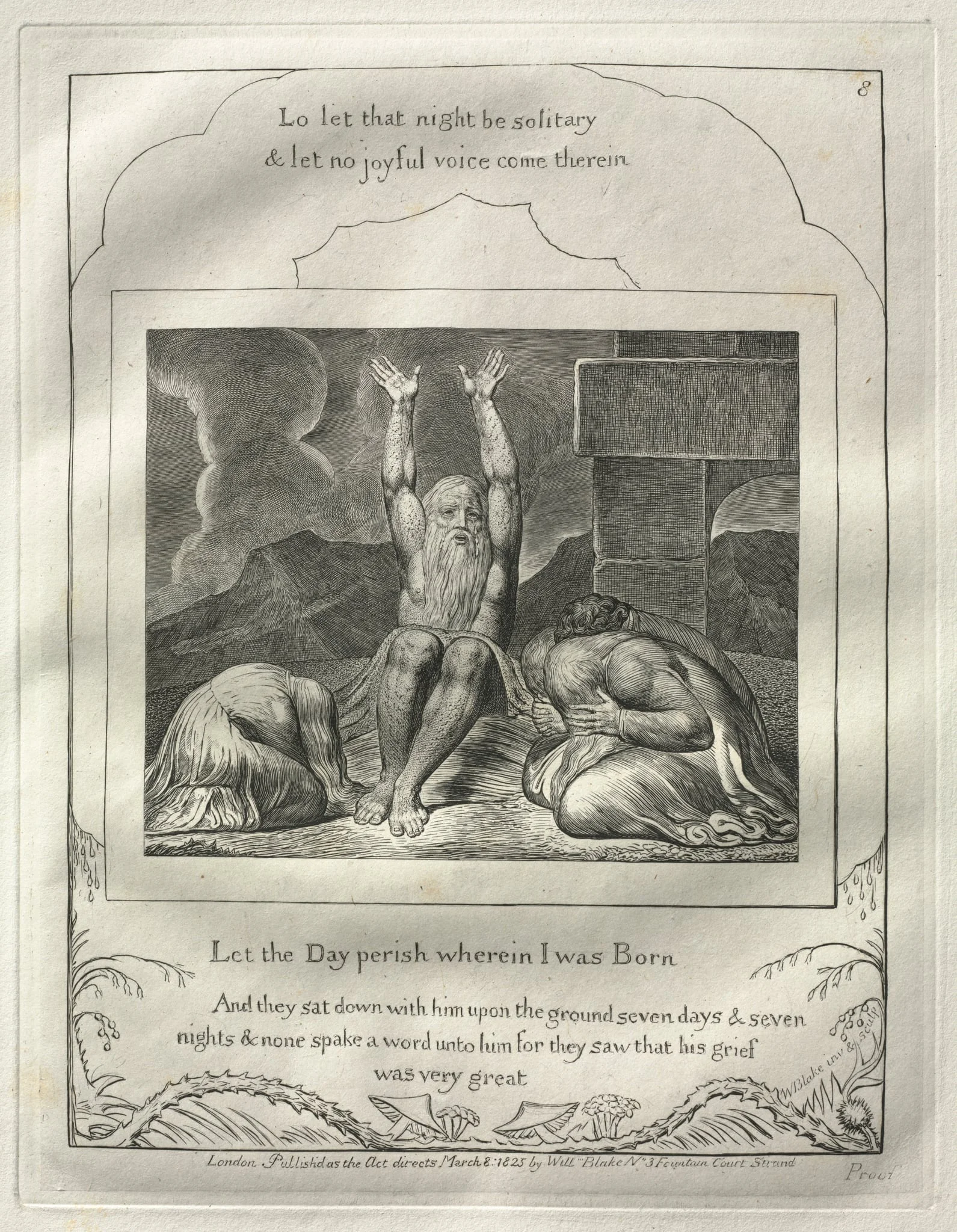 The Book of Job:  No. 8,  Let the Day perish wherin I was born, by William Blake, 1825