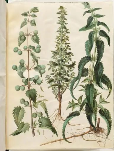 Kksgb2950/65 Urtica pilulifera (romersk nælde); Urtica urens (liden nælde); Urtica dioica (stor nælde)