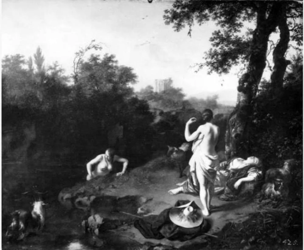 Bathing woman, by Ary de Vois, oil, 1666