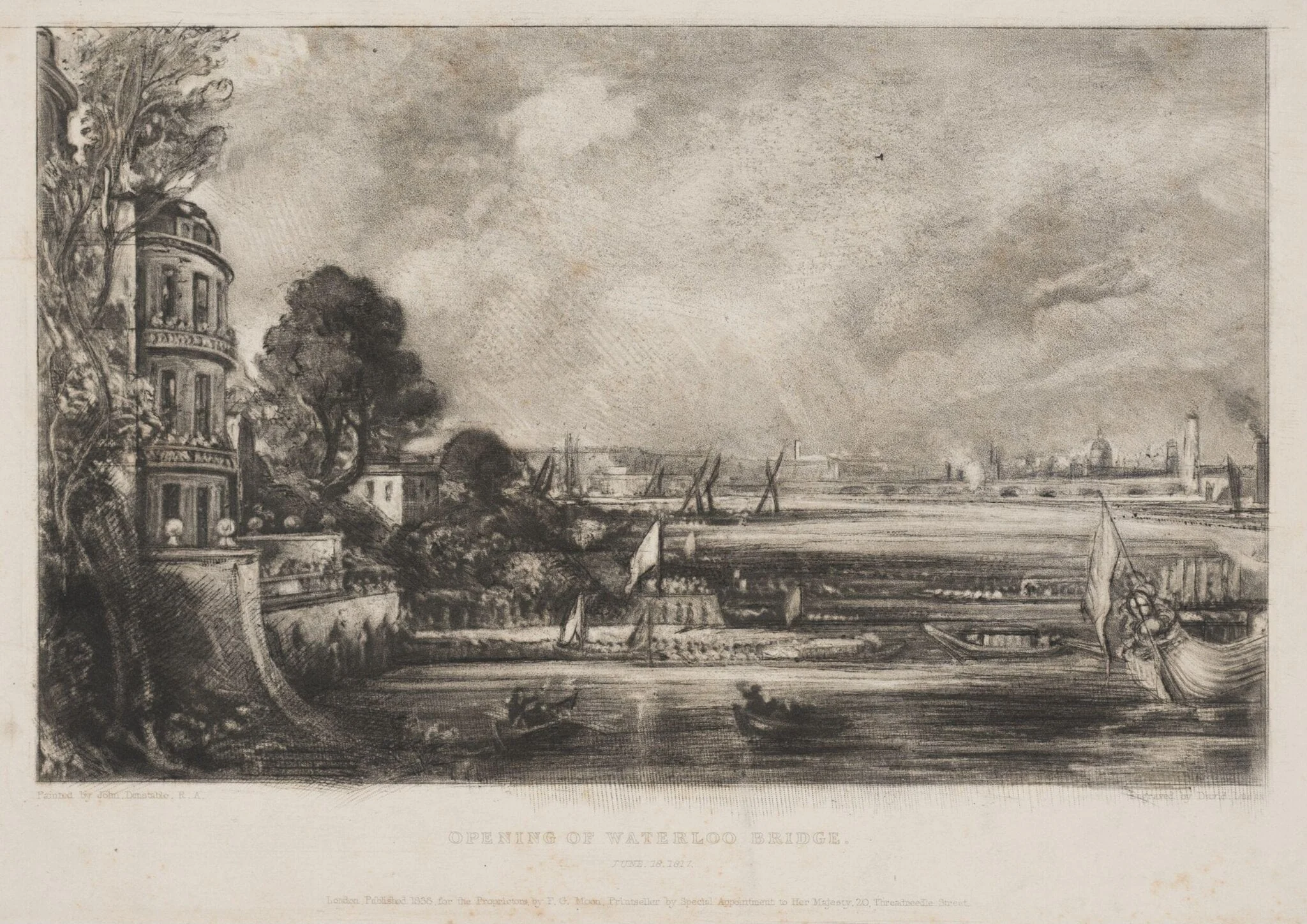OPENING OF WATERLOO BRIDGE. JUNE. 18. 1817., by John Constable, 1850