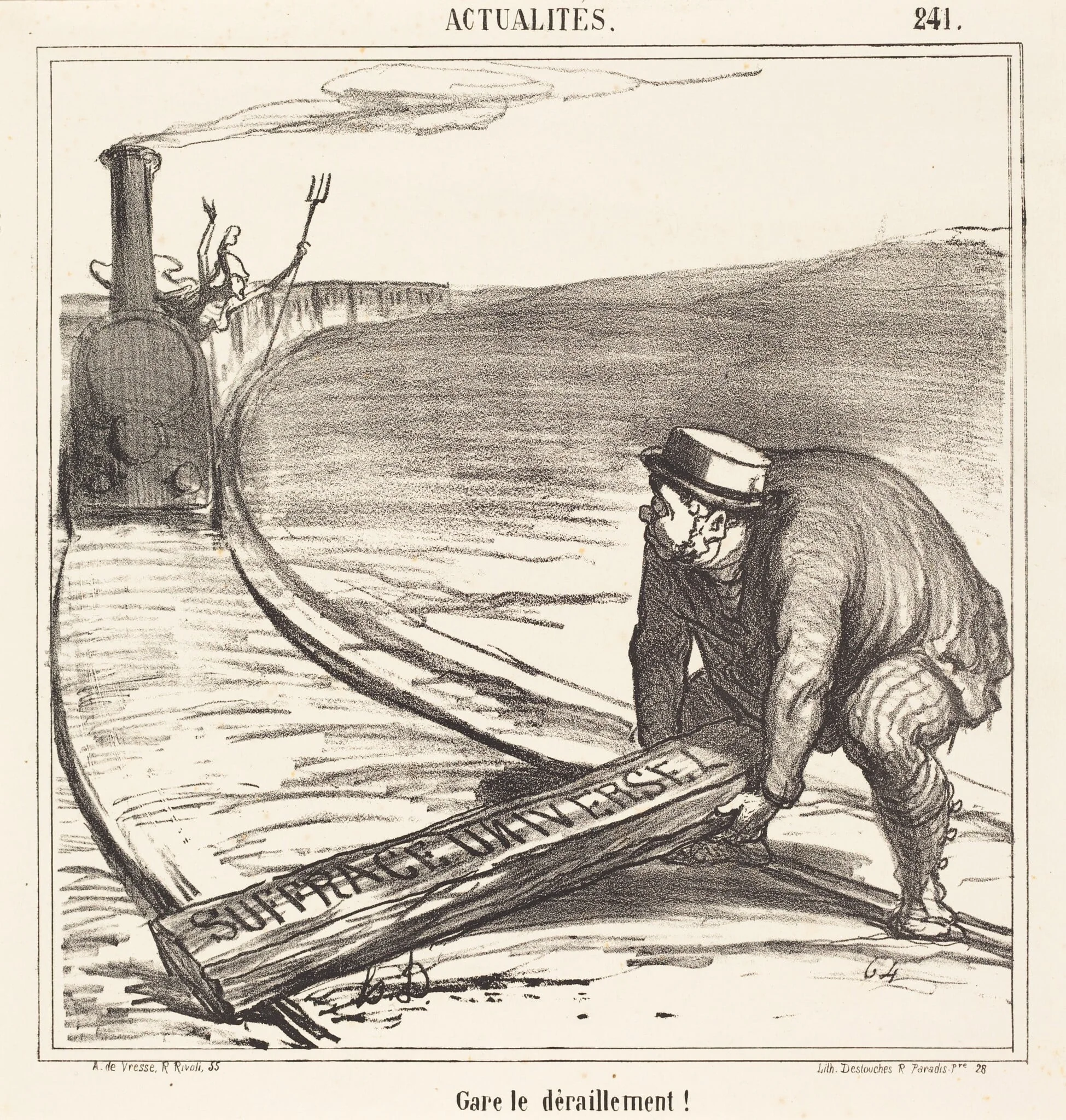 Gare le déraillement!, by Honoré Daumier, ink, 1866