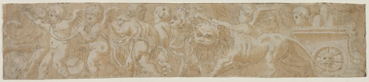 Chariot Drawn by Lions with Amorini (recto), by Unknown, 1504