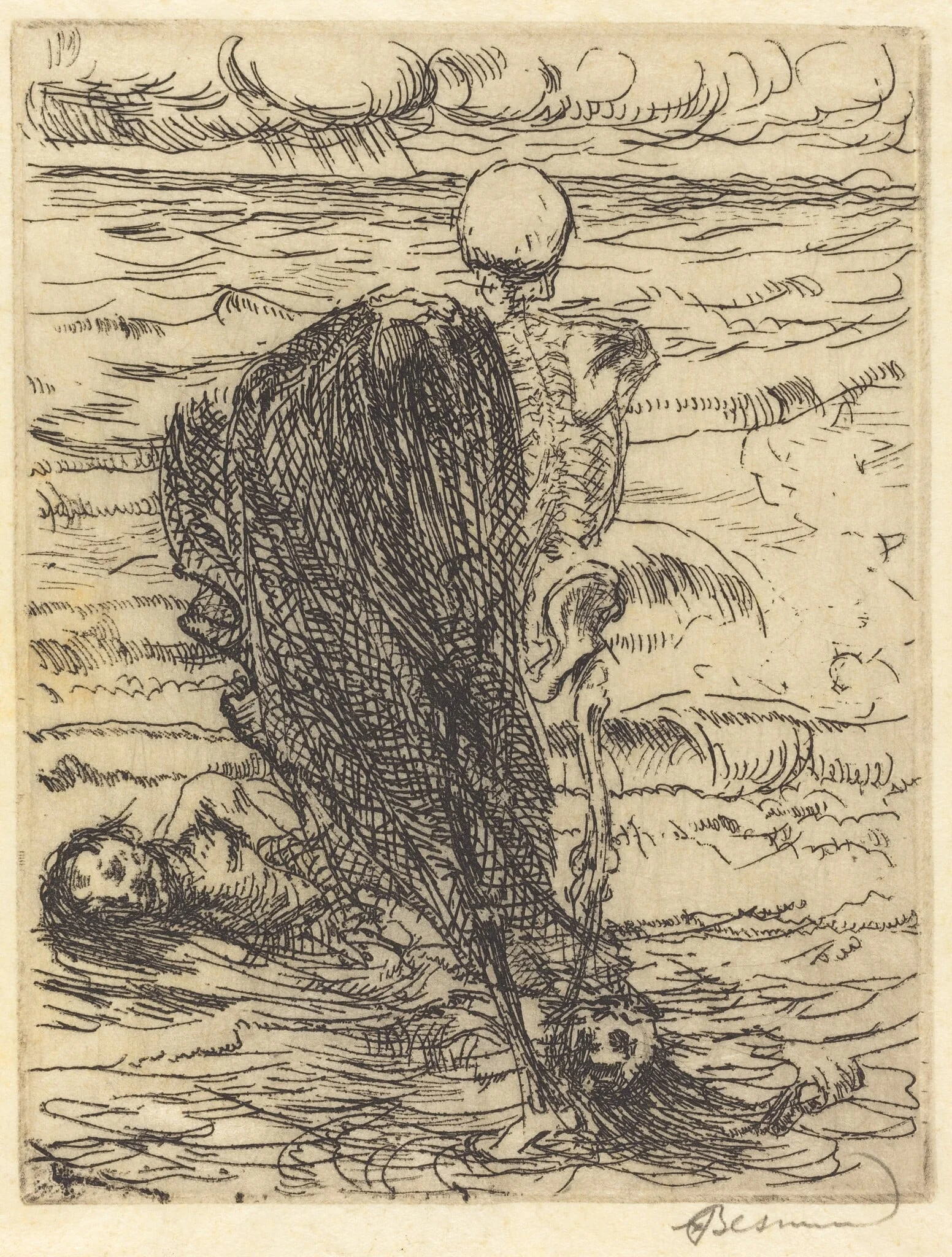 Cast of a Net (Le coup de filet), by Paul-Albert Besnard, ink, 1900