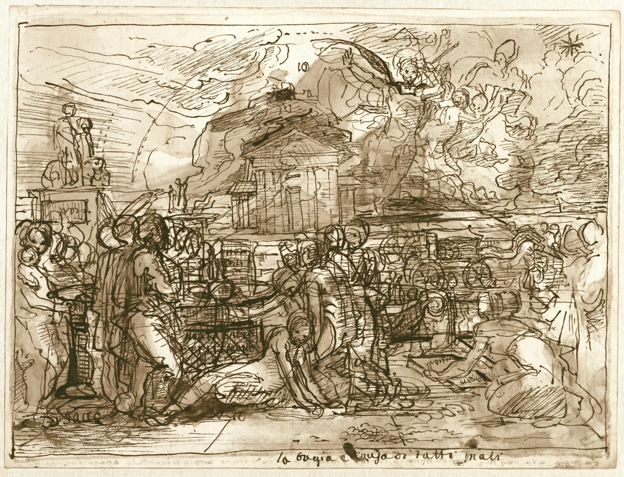 Falsehood Is the Cause of All Evil (recto); An Allegory of Truth and Falsehood (verso), by Fortunato Duranti, ink, 1840