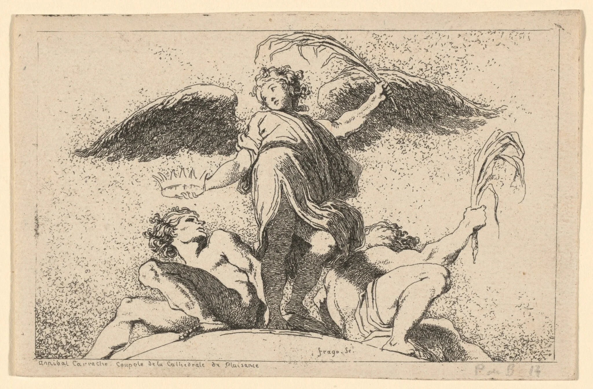 Angel Holding a Palm and a Crown, by Jean Honoré Fragonard, ink, 1764