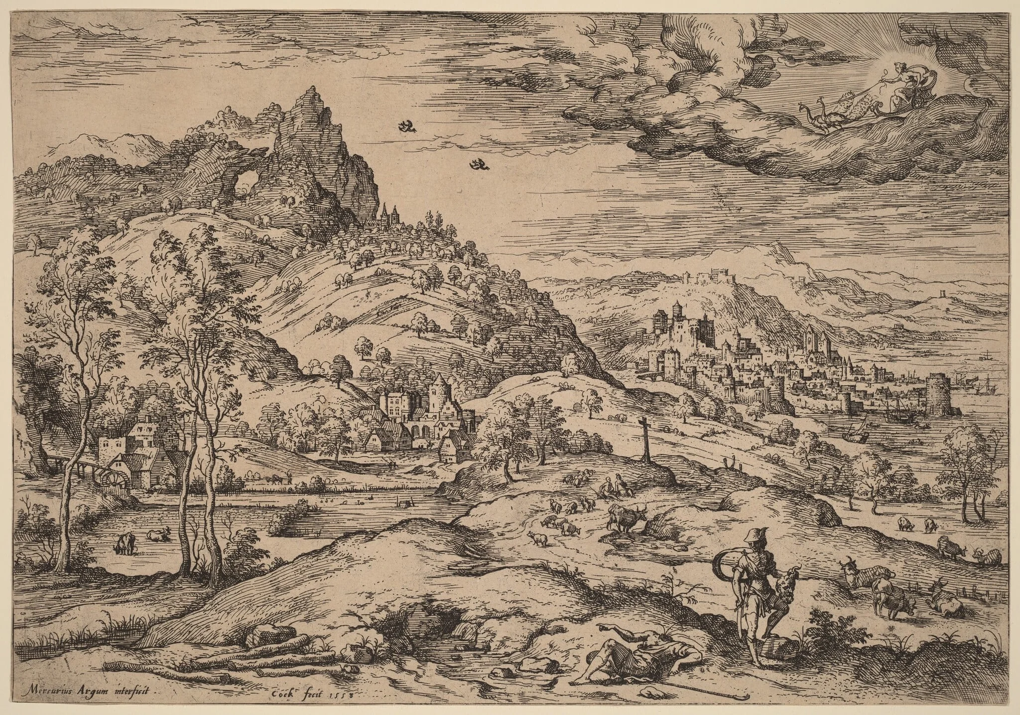 Mercury with the Head of Argus in His Hand, by Hieronymus Cock, ink, 1558