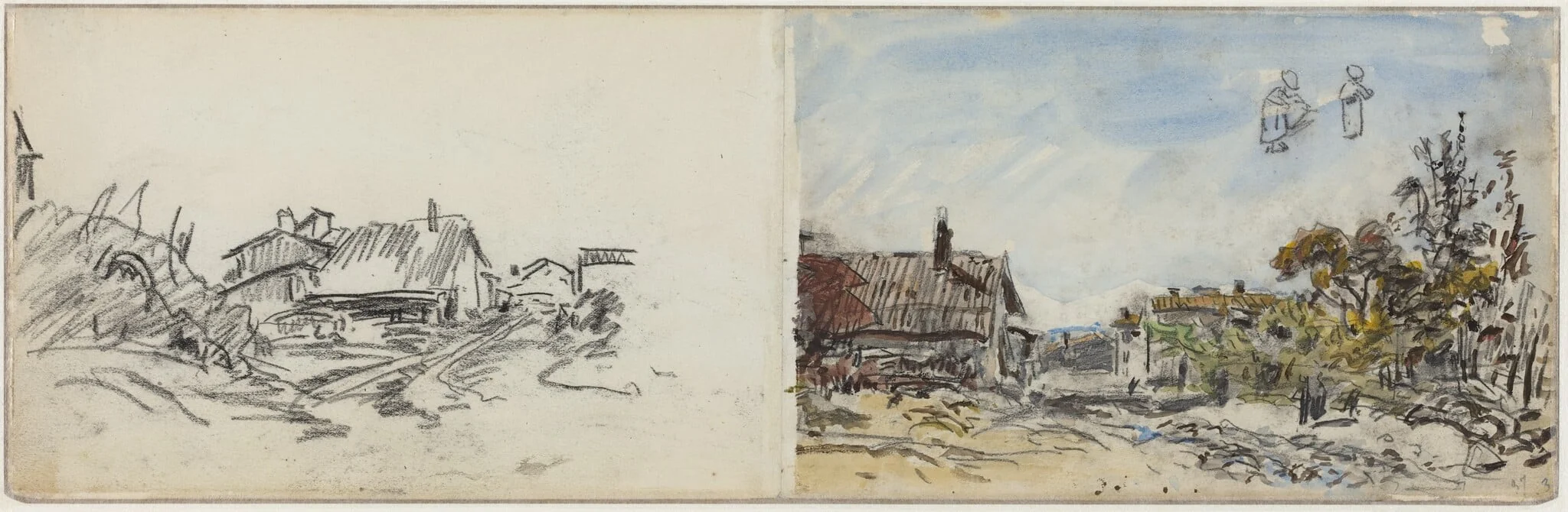 A Village near Brezins, by Johan Barthold Jongkind, chalk, 1884