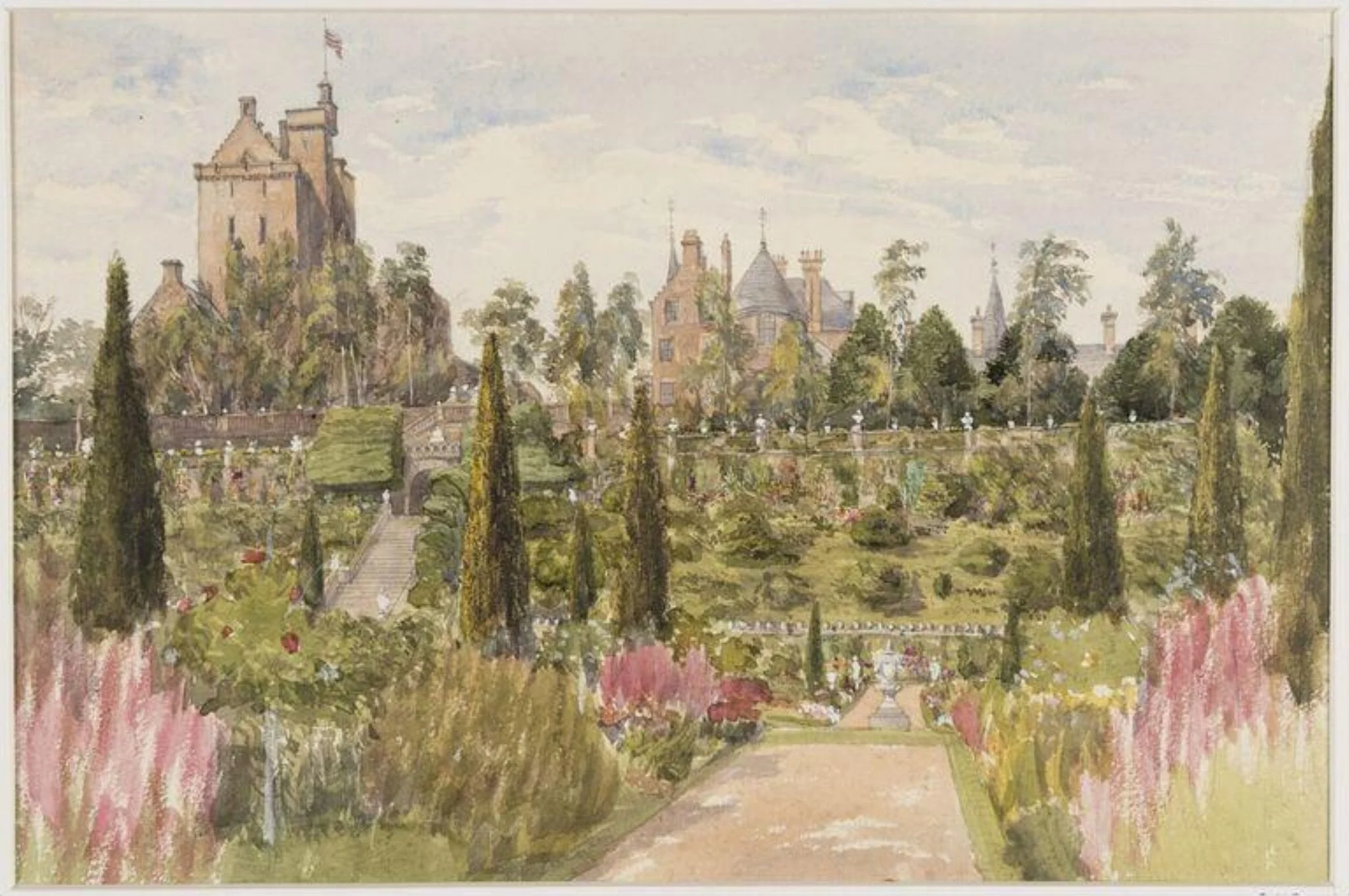 Drummond Castle, Perthshire, by Thomas Brittain Vacher, watercolor, 1859