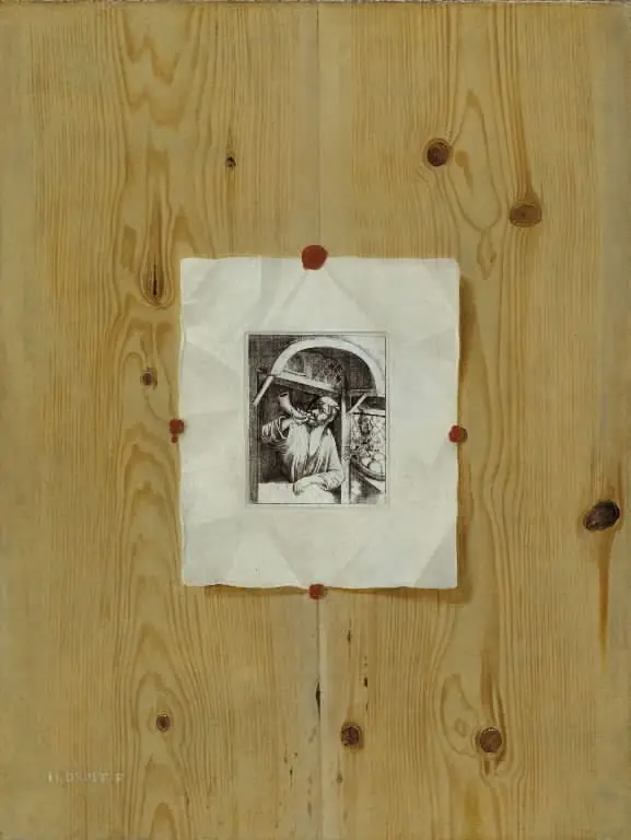 Trompe l'Oeil. Board with an Etching of a Baker Sounding his Horn