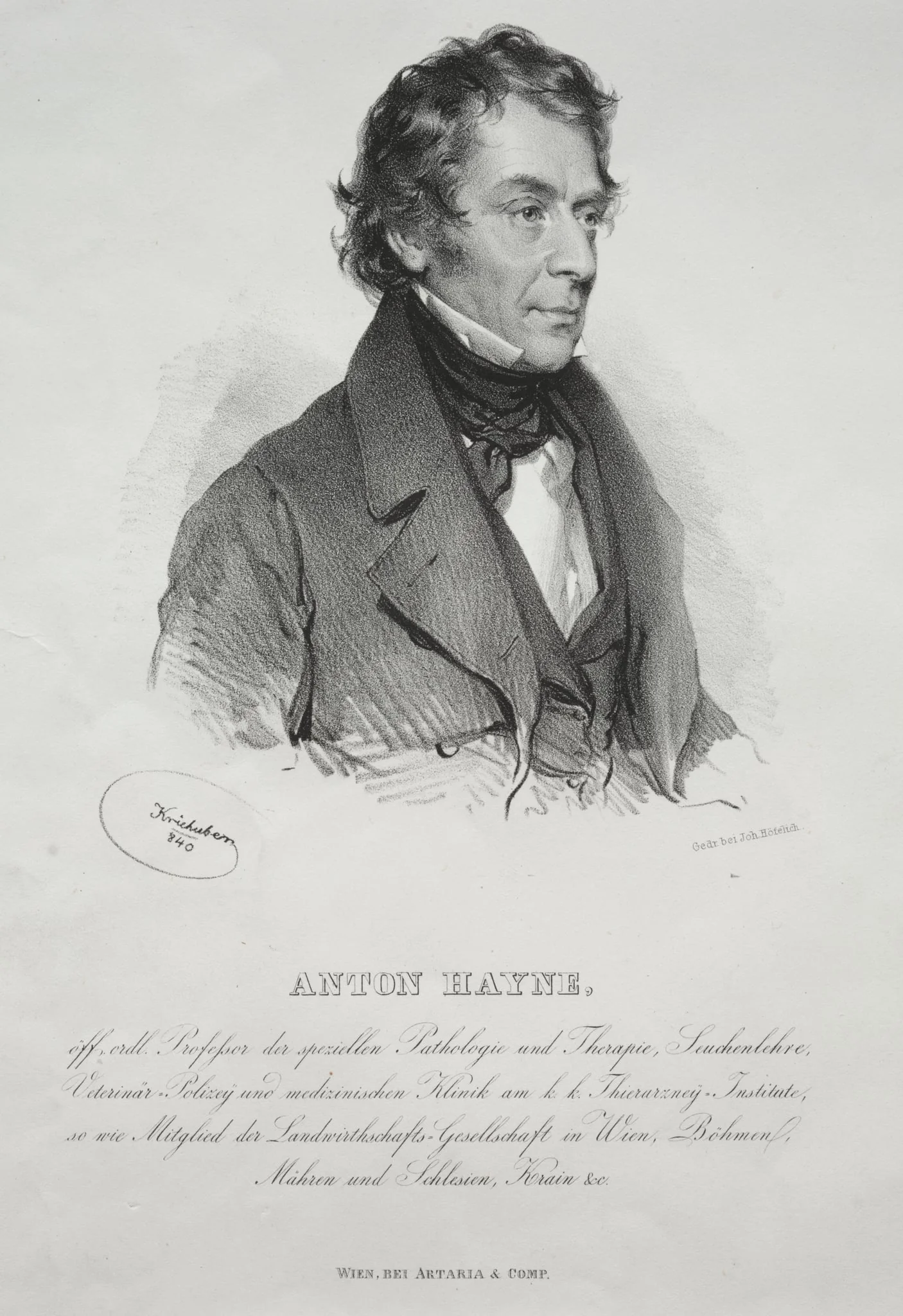 Portrait of Dr. Anton Hayne, by Josef Kriehuber, 1840