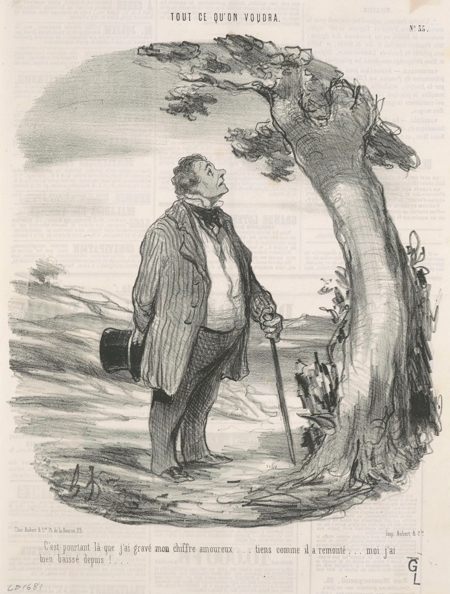 C'est pourtant la que j'ai gravé mon chiffre ..., by Honoré Daumier, ink, 1849