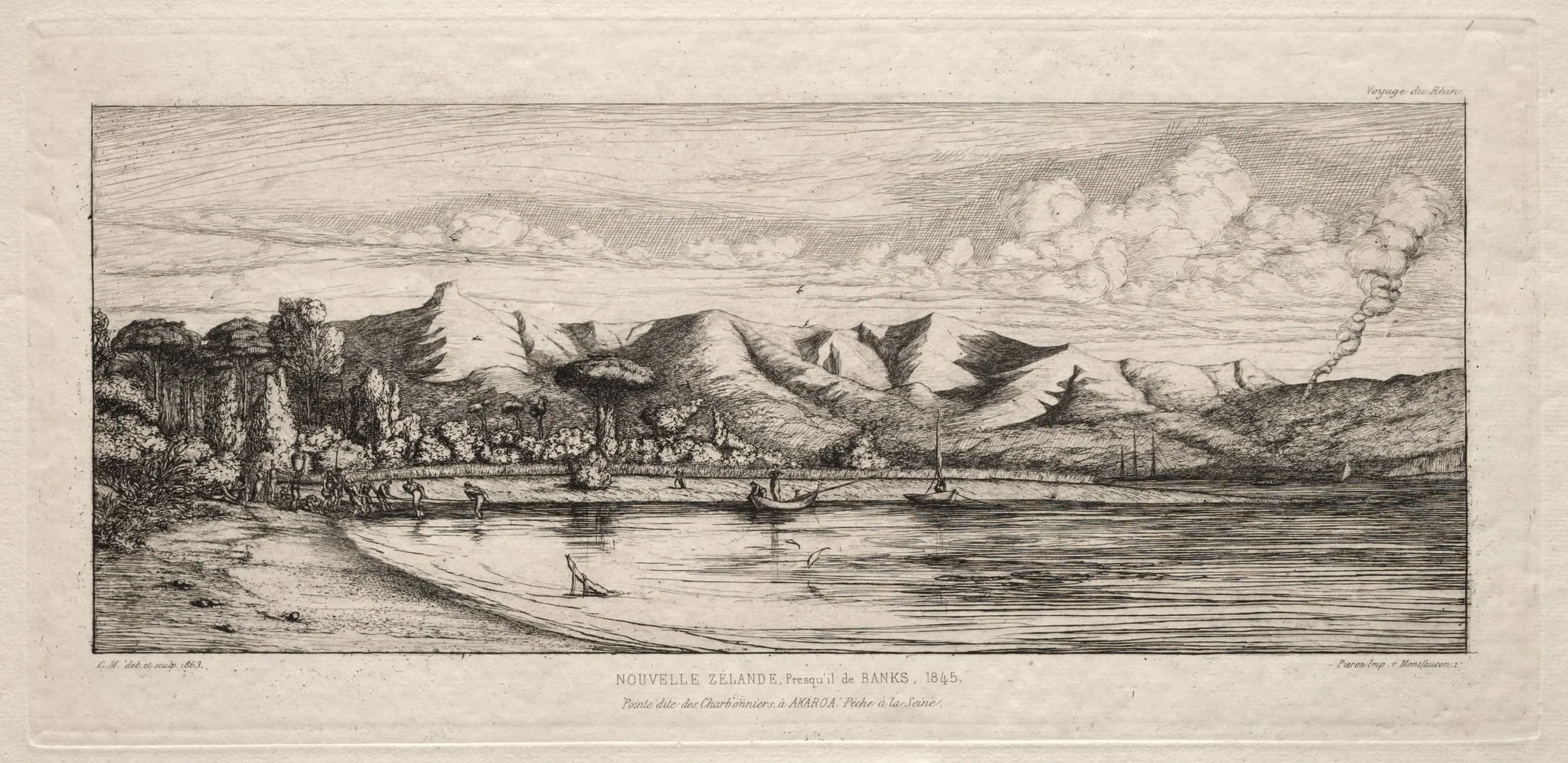 Seine Fishing off Charcoal Burners' Point, Akaroa, Banks' Peninsula, 1845, by Charles Meryon, 1863