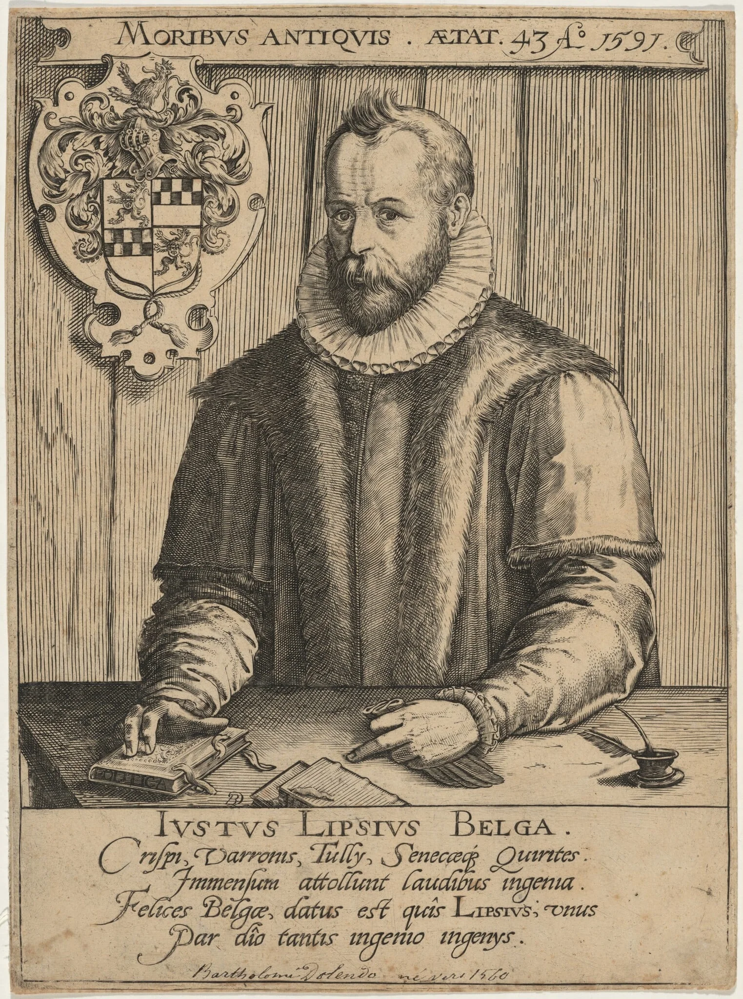 Justus Lipsius, by Bartolomeus Willemsz Dolendo, ink, 1591