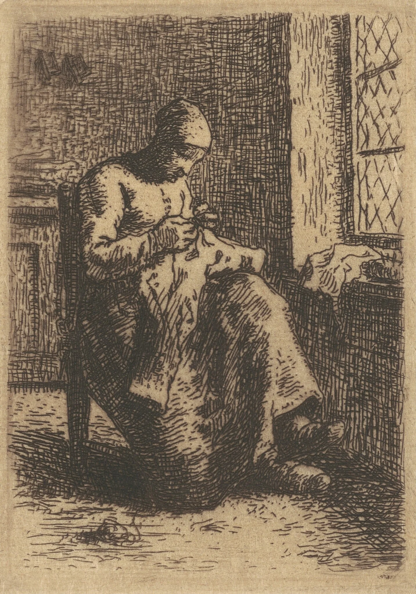 The Seamstress (La Couseuse), by Jean François Millet, ink, 1855