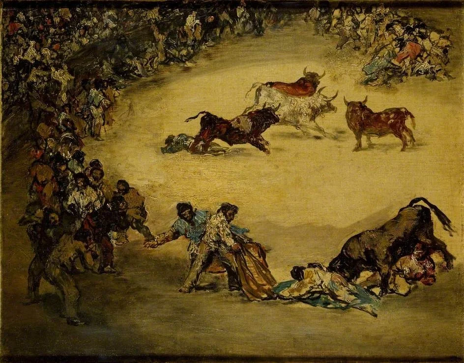 Scene at a Bullfight: Diversión de España, by Francisco Goya, oil