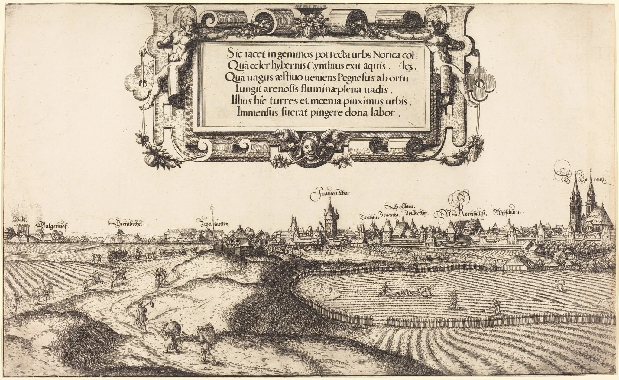 View of Nuremberg from the East [left section], by Hanns Lautensack, ink, 1552