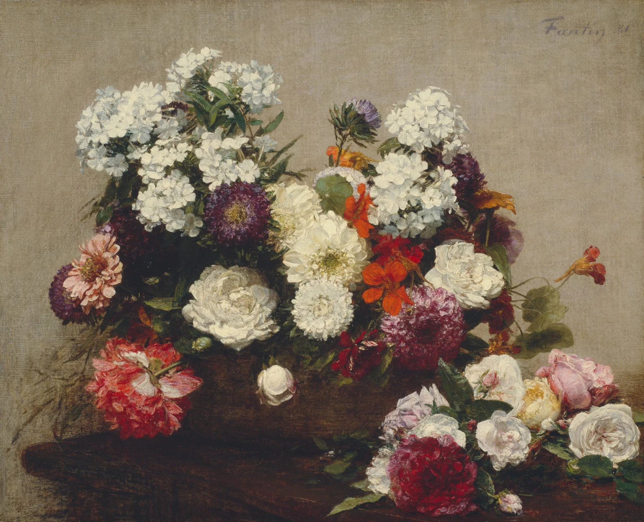 Still Life with Flowers, by Henri Fantin-Latour, oil, 1881